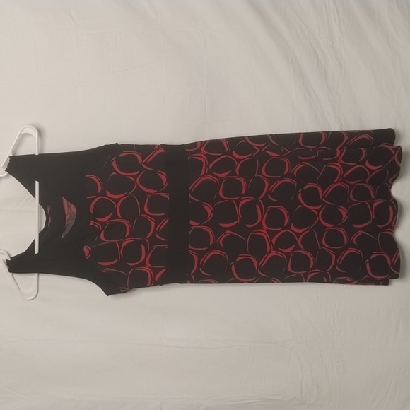 San Francisco large red n black sleeveless midi dress stretchy  medium sized - Picture 1 of 5